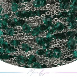 Chain in Brass Silver with Zircon Green 1mt