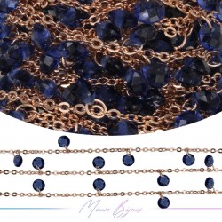 Chain in Rose Gold Brass with Zircon Blue 1mt
