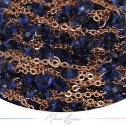 Chain in Rose Gold Brass with Zircon Blue 1mt