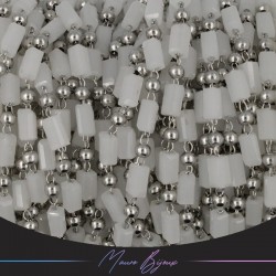 Chain in Inox Silver with Glass Crystals Rectangle White 1mt