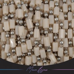 Chain in Inox Silver with Glass Crystals Rectangle Beige 1mt