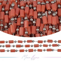 Chain in Inox Silver with Glass Crystals Rectangle Orange 1mt
