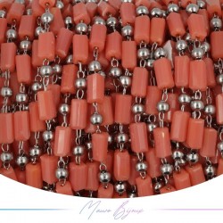 Chain in Inox Silver with Glass Crystals Rectangle Orange 1mt