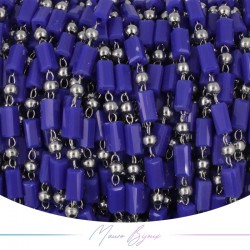 Chain in Inox Silver with Glass Crystals Rectangle Blue 1mt