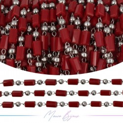 Chain in Inox Silver with Glass Crystals Rectangle Bordo 1mt