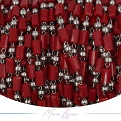 Chain in Inox Silver with Glass Crystals Rectangle Bordo 1mt