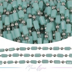 Chain in Inox Silver with Glass Crystals Rectangle Turquoise 1mt
