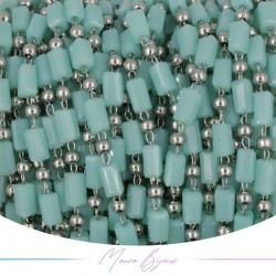 Chain in Inox Silver with Glass Crystals Rectangle Turquoise 1mt