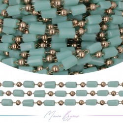 Chain in Inox Rose Gold with Glass Crystals Rectangle Turquoise 1mt
