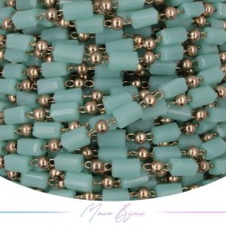 Chain in Inox Rose Gold with Glass Crystals Rectangle Turquoise 1mt
