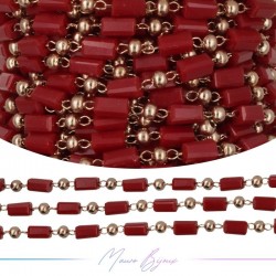 Chain in Inox Rose Gold with Glass Crystals Rectangle Bordo 1mt