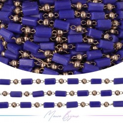 Chain in Inox Rose Gold with Glass Crystals Rectangle Blue 1mt