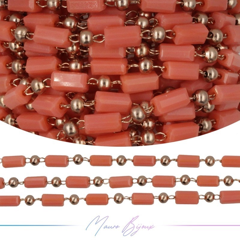 Chain in Inox Rose Gold with Glass Crystals Rectangle Orange 1mt