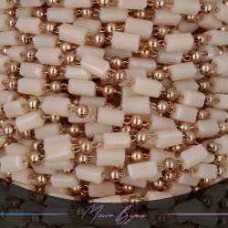 Chain in Inox Rose Gold with Glass Crystals Rectangle Beige 1mt