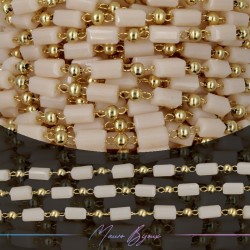 Chain in Inox Gold with Glass Crystals Rectangle Beige 1mt