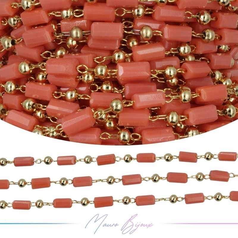 Chain in Inox Gold with Glass Crystals Rectangle Orange 1mt
