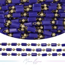 Chain in Inox Gold with Glass Crystals Rectangle Blue 1mt
