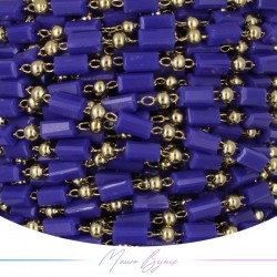 Chain in Inox Gold with Glass Crystals Rectangle Blue 1mt