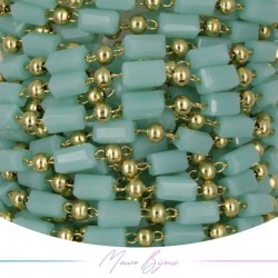 Chain in Inox Gold with Glass Crystals Rectangle Turquoise 1mt