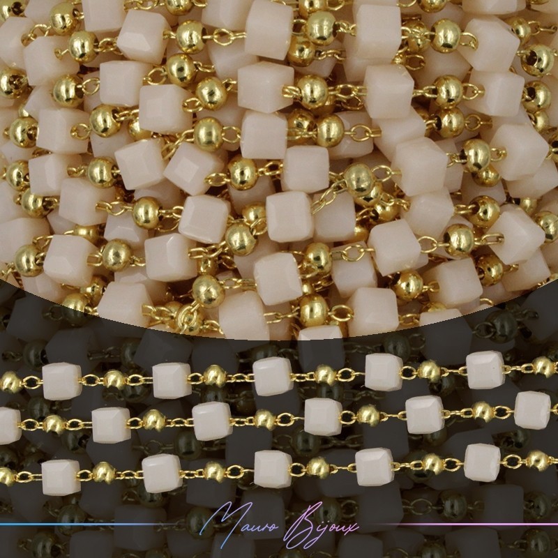 Chain in Inox Gold with Glass Crystals Square Beige 1mt