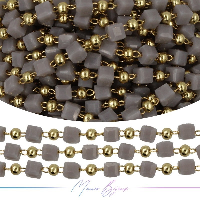Chain in Inox Gold with Glass Crystals Square Grey 1mt