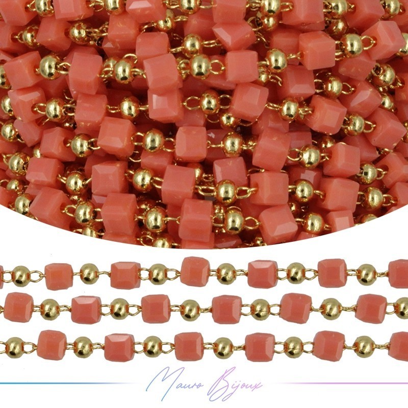 Chain in Inox Gold with Glass Crystals Square Orange 1mt