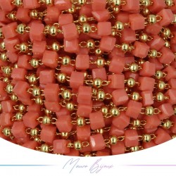 Chain in Inox Gold with Glass Crystals Square Orange 1mt
