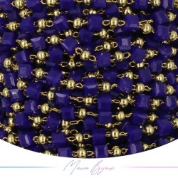 Chain in Inox Gold with Glass Crystals Square Blue 1mt