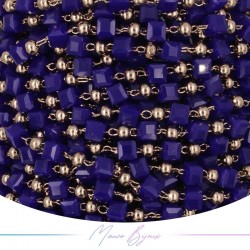 Chain in Inox Rose Gold with Glass Crystals Square Blue 1mt