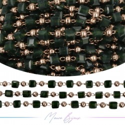 Chain in Inox Rose Gold with Glass Crystals Square Green 1mt