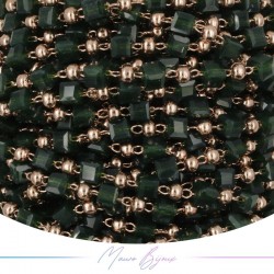 Chain in Inox Rose Gold with Glass Crystals Square Green 1mt