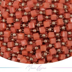Chain in Inox Rose Gold with Glass Crystals Square Orange 1mt