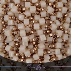 Chain in Inox Rose Gold with Glass Crystals Square Beige 1mt