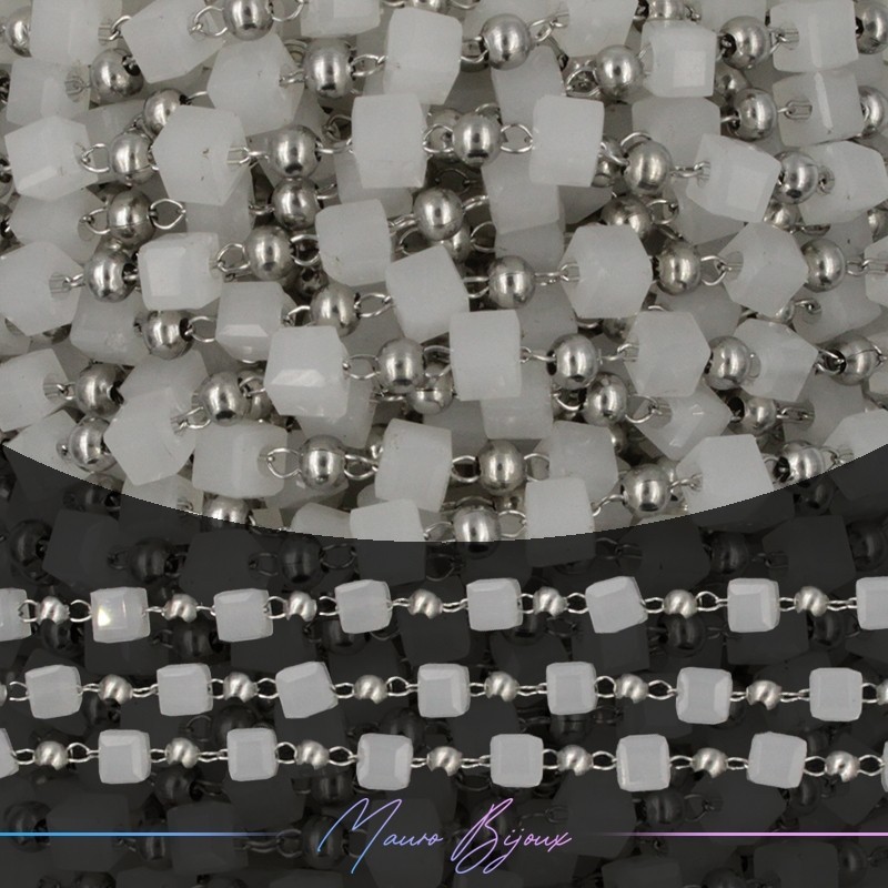 Chain in Inox Silver with Glass Crystals Square White 1mt