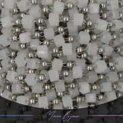 Chain in Inox Silver with Glass Crystals Square White 1mt
