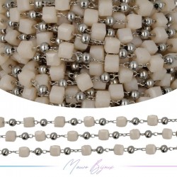 Chain in Inox Silver with Glass Crystals Square Beige 1mt