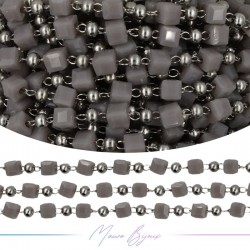 Chain in Inox Silver with Glass Crystals Square Grey 1mt