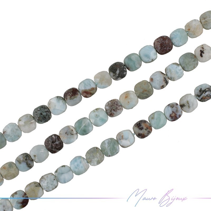 Larimar Flat Square Faceted  6x6mm (Wire of 40 cm)