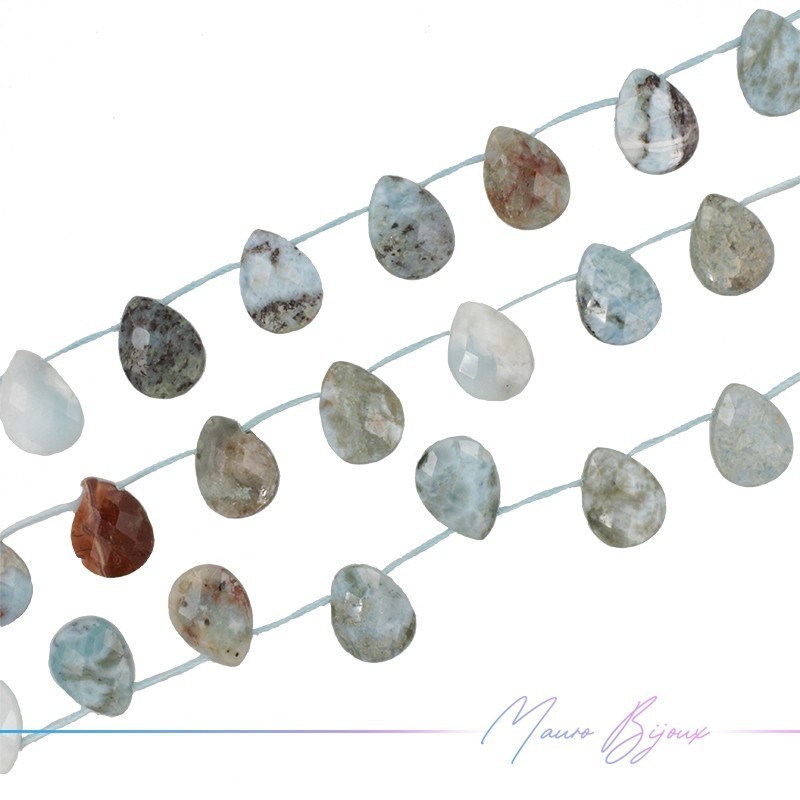 Larimar Flat Drop Faceted 14x10mm (Wire of 40 cm)