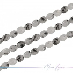 Quarzo Tormalinato Ovale Sfacettata 8x10mm (Filo di 40 cm)