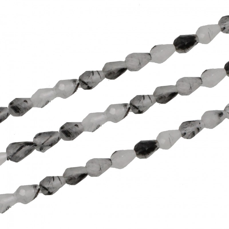 Quarzo Tormalinato Goccia Sfacettata 8x5mm (Filo di 40 cm)