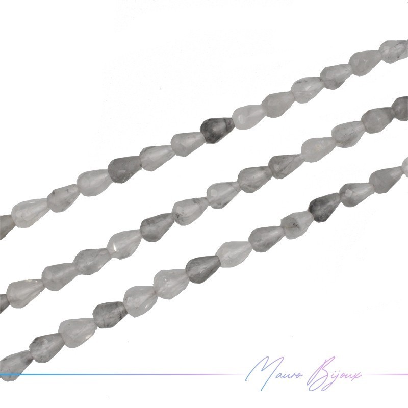 Quarzo Grigio Goccia Sfacettata 8x5mm (Filo di 40 cm)