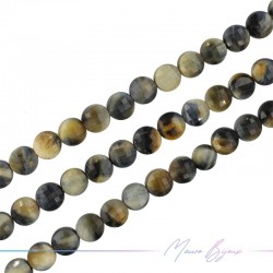 Gray Tiger Eye Round Flat Faceted 8mm (Wire of 40 cm)