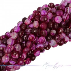 Fuchsia Striated Agate Round Flat Faceted 8mm (Wire of 40 cm)