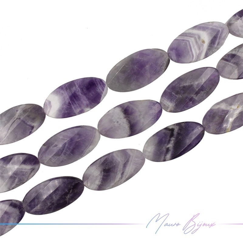 Purple Jasper Faceted Flat Oval Shape 40x20mm (Thread of 40 cm)