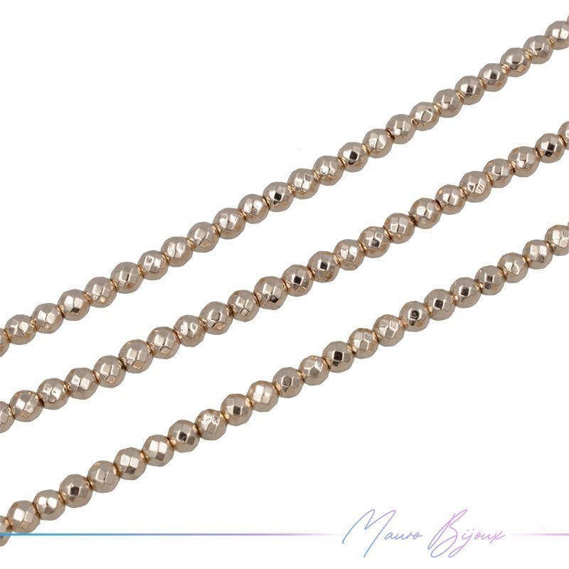 Ematite Oro Rosa Sfera Sfacettato (Filo di 40 cm)