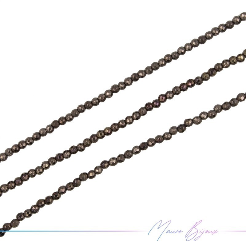 Dark Brown Hematite Faceted Sphere (Thread of 40 cm)