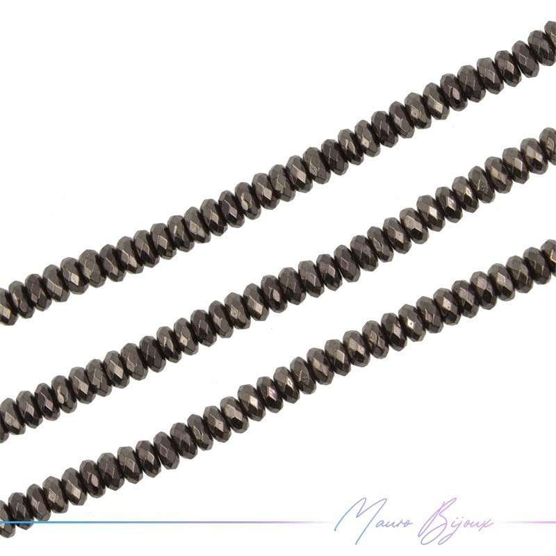 Dark Brown Hematite Faceted Flat Rondella (Thread of 40 cm)