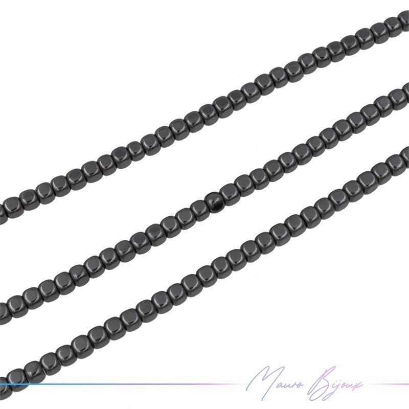 Gun Metal Hematite Smooth Cube (Thread of 40 cm)