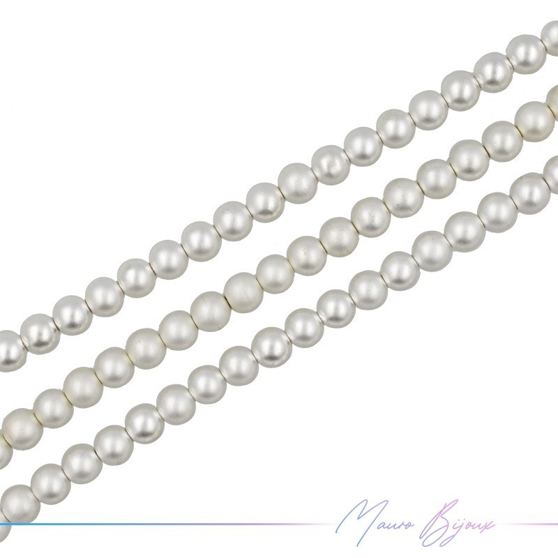 Ematite Argento Sfera Satinata Liscio (Filo di 40 cm)